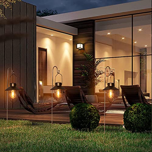 Solar Lanterns Outdoor Metal Solar Powered Hanging Lights Waterproof for Barn Wall Yard Garden Patio Garage Balcony Porch Fence Decor (2 Count)
