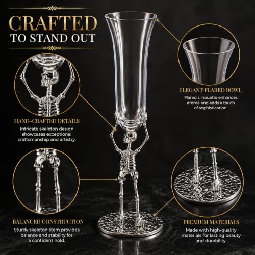 Stemmed Skeleton Champagne Flute Glasses Set of 2 (2 Count)