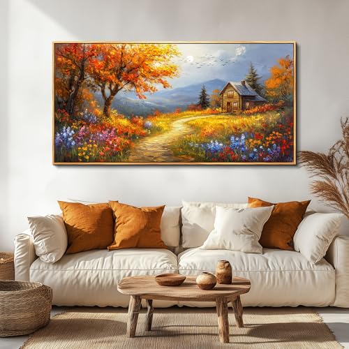 Wood Framed Canvas Wall Art For Living Room Large Wall Decor For Office Bedroom Decoration Reddish Orange Tree Picture Farmhouse Painting Artwork Room Wall Mural Aesthetic Home Decor 30x60