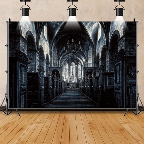 15x8ft Scary Church Halloween Backdrop Dark Black Horror Gothic Medieval Castle Interior Photography Background Halloween Night Carnival Theme Party Decor Banner Photo Studio Props