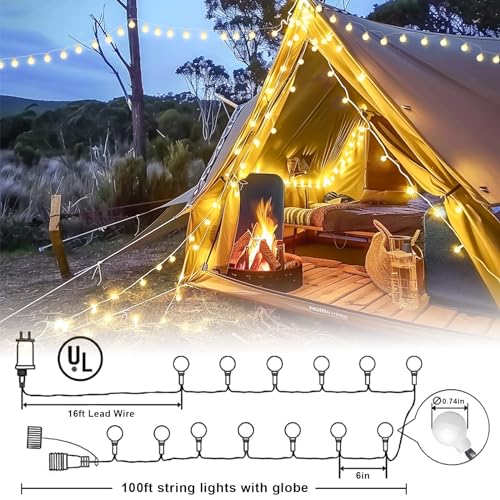 100ft Warm White Globe String Lights Indoor Outdoor Waterproof with Remote