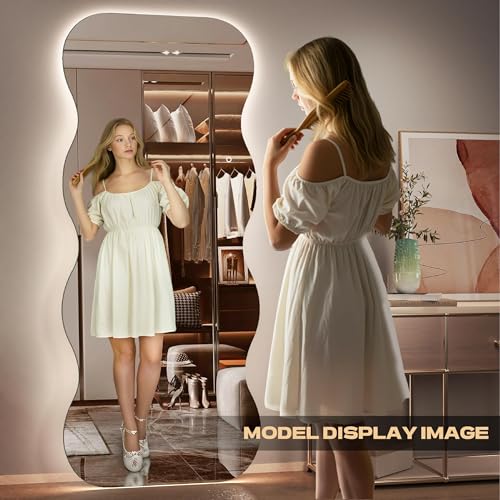 71"x31" Wavy Full Length Mirror with Lights Frameless Backlit Mirror