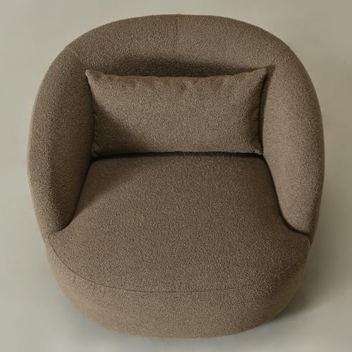 34" W Boucle Swivel Barrel Chair with Toss Pillow