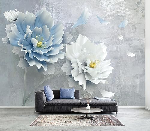 3D Blue Floral Wallpaper Vintage Background Wall Mural for Bedroom