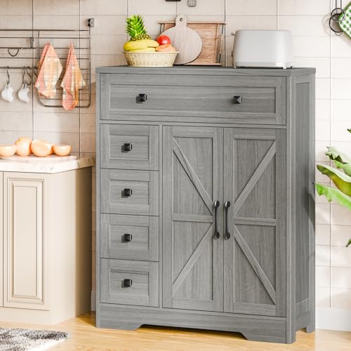 Farmhouse Storage Cabinet with 2 Doors and 5 Drawers