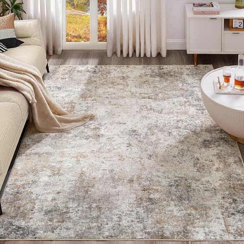6x8 Area Rug Living Room Rugs Washable Neutral Brown Grey Carpet (12 Count)