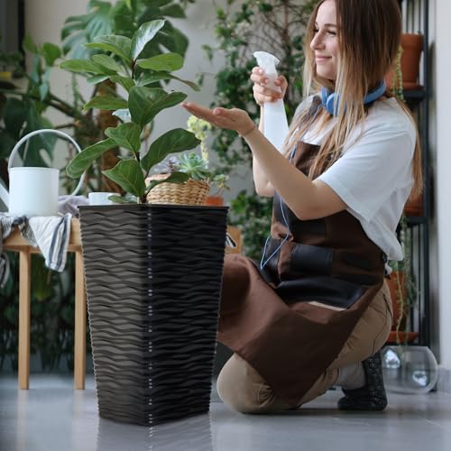2 Pack 22" Tall Plastic Square Tapered Planter with Inside Pots for Indoor or Outdoor Use (2 Count)