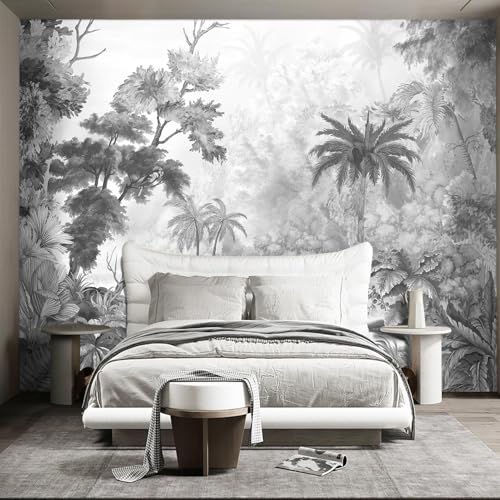 Grey Tropical Rainforest Plant wallpeper Living Room Bedroom Jungle Botanical wall Mural