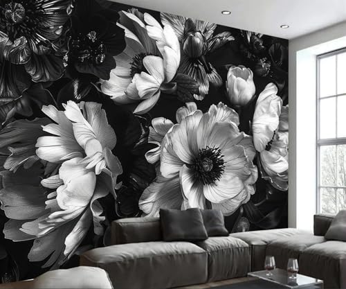 Black Peony Floral Wallpaper Vintage Large Flower wall murals for Bedroom 159"x107"