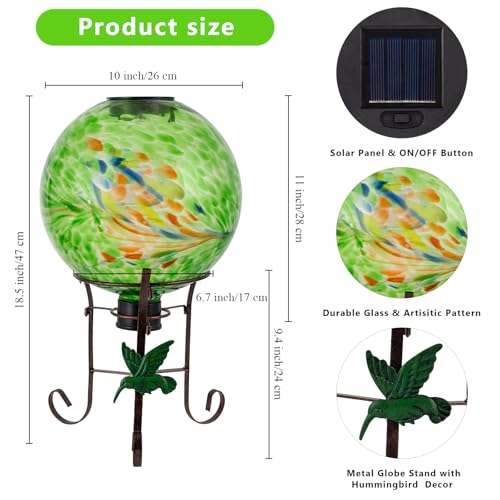 10 Inch Solar Glass Gazing Ball with 9.4" H Metal Stand