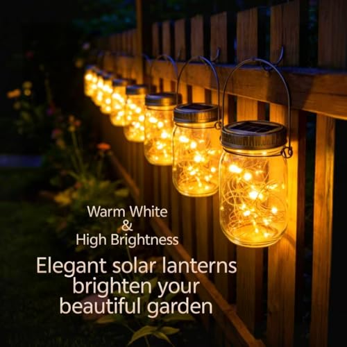 12 Pack Gifts for Him Her Solar Lanterns Outdoor Waterproof Upgraded Crystal Glass Solar Mason Jar Lights 30 LED 215% Larger SolarPanel（Just a Little More (12 Count)
