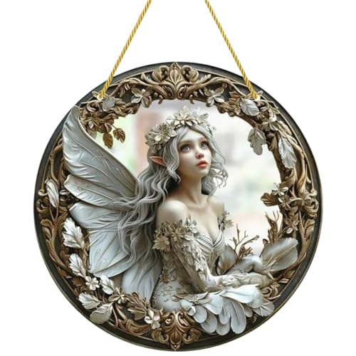 Flower Fairy Garden Decorations Angel Wing Christmas Halloween Deco Statue Art Elf Sculpture Hanging Craft for Outdoor Yard Courtyard Lawn Patio Window Acrylic Ornament Home Gift