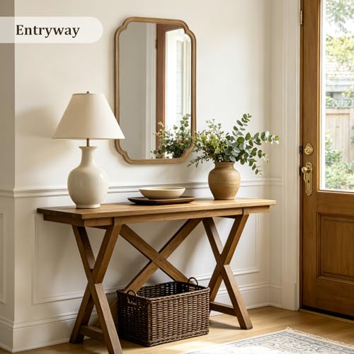 24" x 36" Rounded Corner Arch Wall Mirror with Wood Frame for Entryway