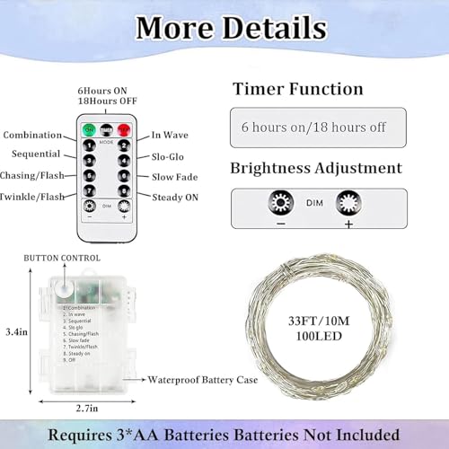 4 Pack Fairy Lights Battery Operated Battery String Light Remote Cool White (4 Count)