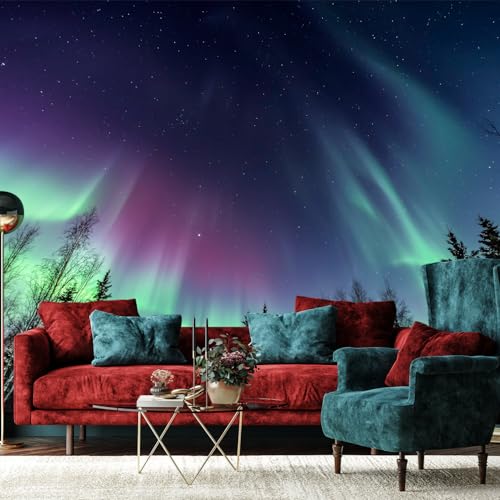 Wall Mural Multicolored Aurora Borealis Forest Night Wallpaper for Bedroom Living Room