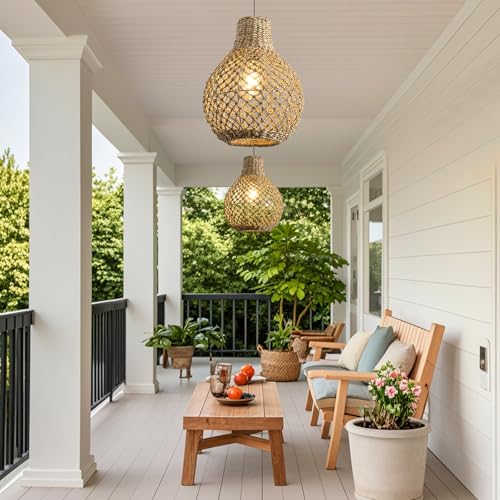 2 Pack Rattan Pendant Light Wicker Hanging Light Fixture (2 Count)
