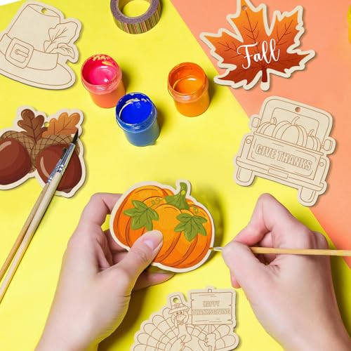 80PCS Wooden Thanksgiving Decoration Fall Ornaments to Paint Happy Thanksgiving Crafts Cutouts Unfinished (80 Count)