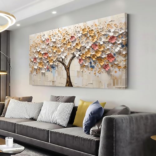 White Spring Tree of Life Wall Art Office Decor Living Room Modern Painting Prints Pictures Abstract Floral Flower Nature Canvas Large Landscape Artwork