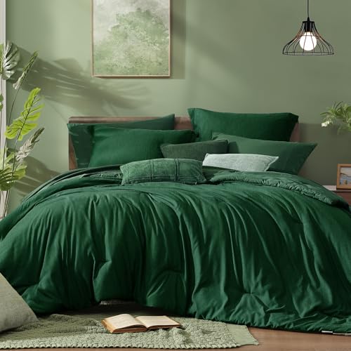 Queen Size Comforter Set 7 Pieces Emerald Green Bed in a Bag