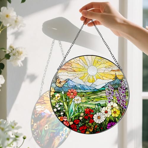 8 Inch Mountain Wildflowers Stained Glass Suncatcher