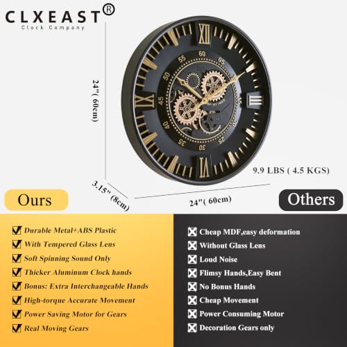24 Inch Wall Clock with Moving Gears
