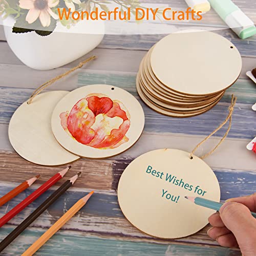 120 Pcs 4 Inch Unfinished Rounds Wood Circles with Holes Wooden Tags (120 Count)