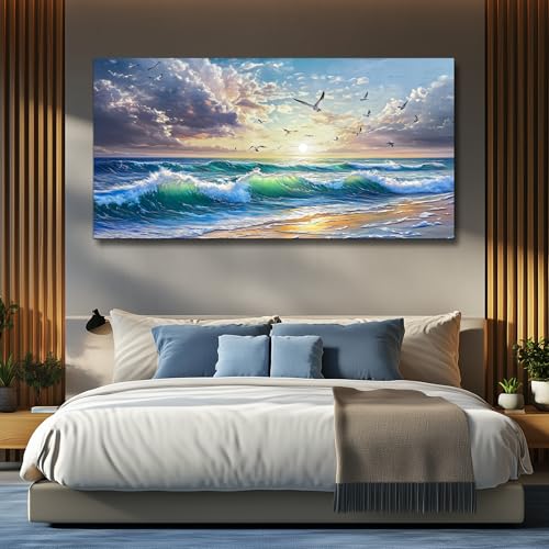 Canvas Wall Art Living Room Seaside Landscape Painting 24"X48"