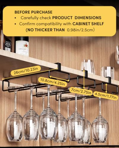 Wine Glass Holder 2PCS Stemware Rack Hanger Under Cabinet Wine Glass Rack Kitchen Hanging Storage Rack Organizer