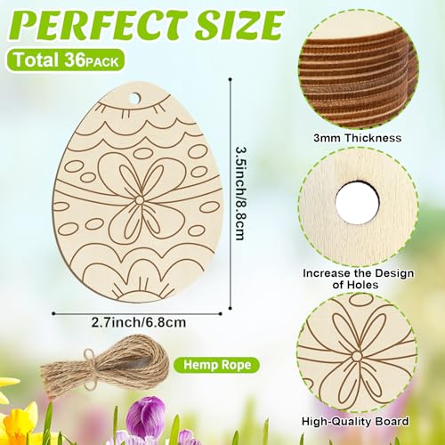 36PCS Wooden Easter Ornaments to Paint (36 Count)