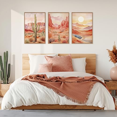 Boho Desert Plant Framed Canvas Wall Art Set