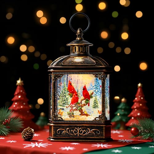 Christmas Snow Globe Water Glittering Cardinal with Music
