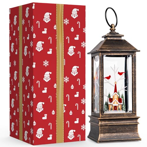 10'' Christmas Snow Globe Lantern Lighted Christmas Village Church Scene Musical Water Lantern with Swirling Glittering Home Decoration and Gift