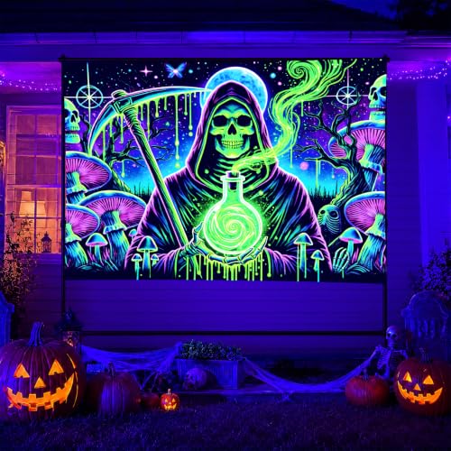 Halloween UV Tapestry Grim Reaper Bedroom Decor 78 x 59 Inch