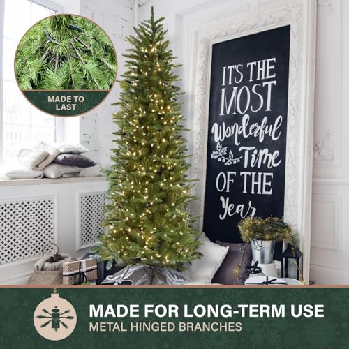 7.5 Ft. Carmel Pine Slim Artificial Christmas Tree with Warm White LED Lights and Stand
