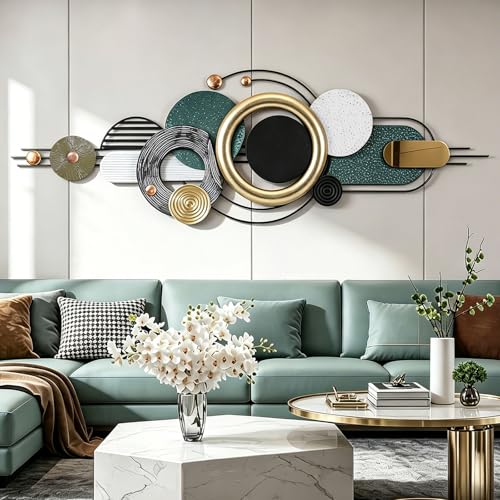 Wall Art Decor Large Metal Wall Art Modern Geometric Circular Decor 59"x21" Wall Sculptures Wall Hanging Decoration for Living Room Dinning Room Bedroom Entryway Kitchen