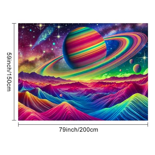 Blacklight Tapestry Saturn Landscape UV Backdrop 78 x 59 Inch