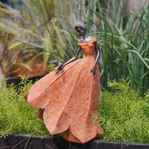 Fairy Statue Orange Leaf Angel Girls Fall Decor