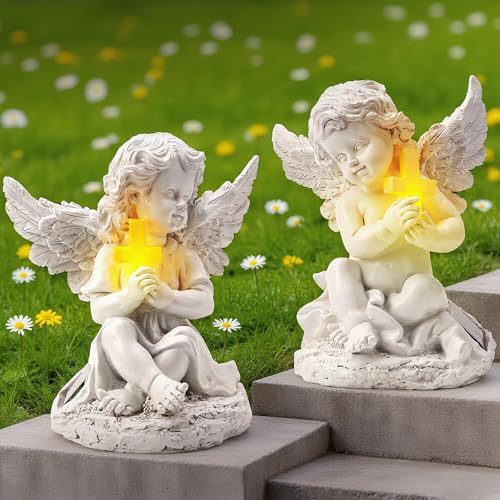 Solar Garden Statues Angel with Cross