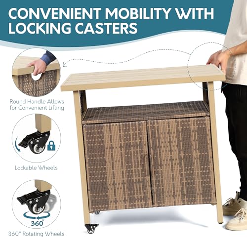 Outdoor Indoor Storage Cabinet with Rolling Wheels