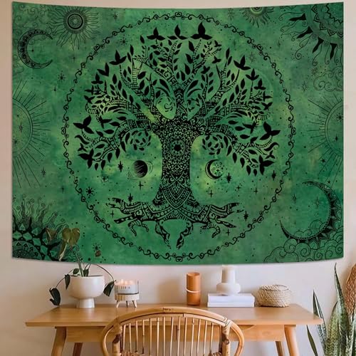 Tree of Life Mandala Tapestry Boho Tapestry for Bedroom Green Tapestries Wall Hanging Living Room Wall Art and Home Decor 70x90