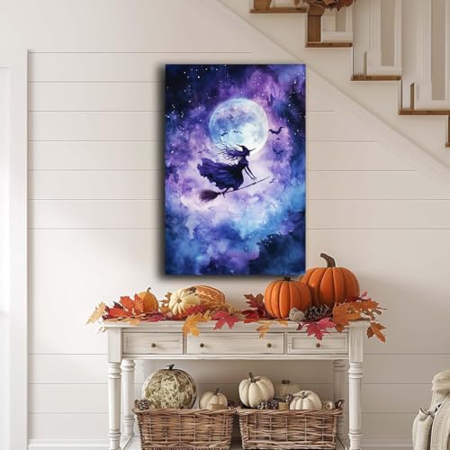 Witch On Broom Flying Wall Art