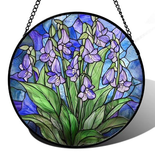 Stained Glass Window Hanging Suncatcher Purple Flower Gifts for Women 6.3"