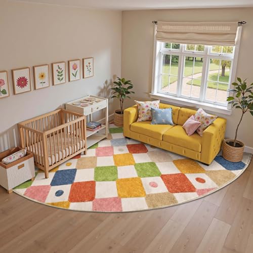 Corner Rug Washable Kids Rug Colorful Classroom Nursery Play Mat (49 Sq Ft)