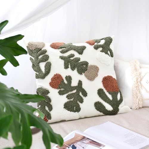 Throw Pillow Covers 18x18 Boho Tufted Fall Floral for Couch