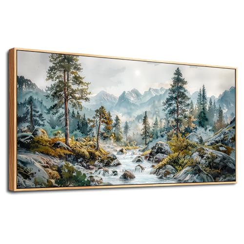 Large Canvas Wall Decor For Bedroom Wall Art For Living Room Office Decor Forest Tree Paintings Rivulet View landscape Wall Pictures Printing Artwork Modern Home Decor Wood Framed 30x60 In