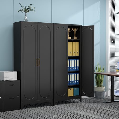 75" Tall White Storage Cabinet with Doors & 4 Adjustable Shelves