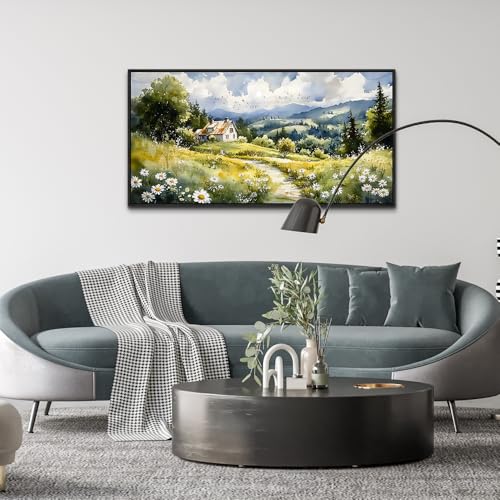 Large Black Framed Wall Decor For Living Room Canvas Wall Art For Office Modern Wall Decorations For Bedroom Pastoral Scenery Painting Farmhouse Pictures Artwork Room Home Decor 24x48 In