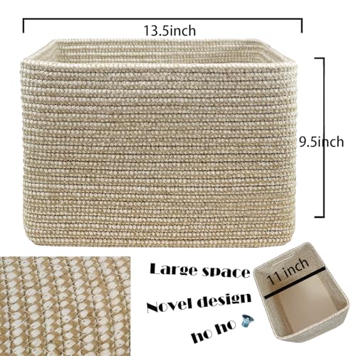 Cotton Rope Woven Basket with Handles for Shelves