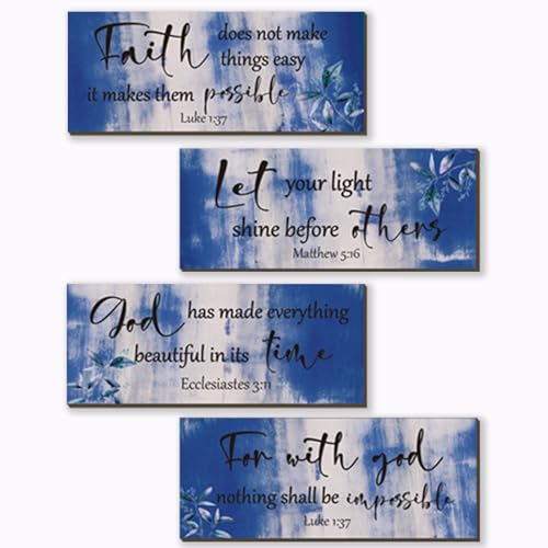 4 Pieces Blue Bathroom Decor Bible Verses Wooden Wall Decor Abstract Office Christian Religious Art for Women Office Home Bedroom Living Room Decoration (4 Count)