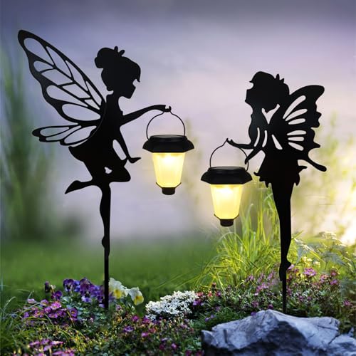 2 Pack Solar Fairy Garden Metal Stake Decorative Lantern (2 Count)
